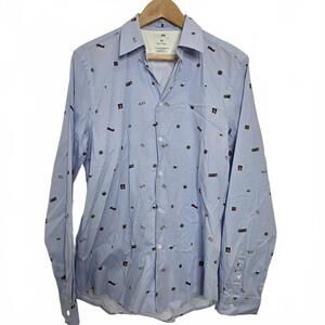 Paul Smith Shirt Men's Medium PS Tailored Fit UFO Aliens Allover Print Cotton